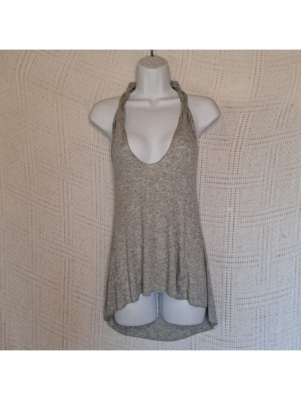 Intimately Free People Halter Top XS Gray Ribbed Knit Plunge Backless Tunic Tank